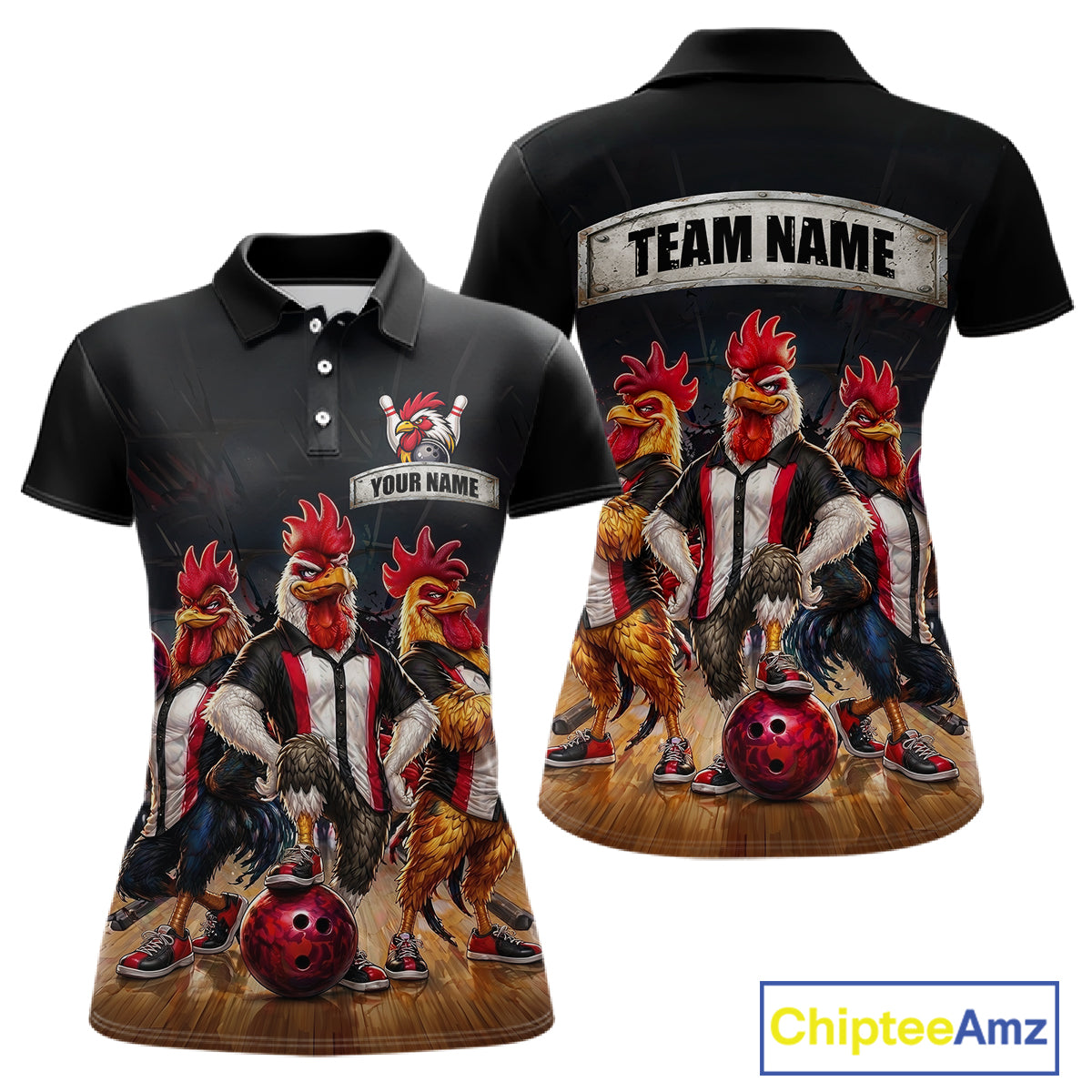 Custom Funny Chicken Family Bowling Shirt for Women Bowling Team Jersey Polo & Quarter-Zip QZT1005