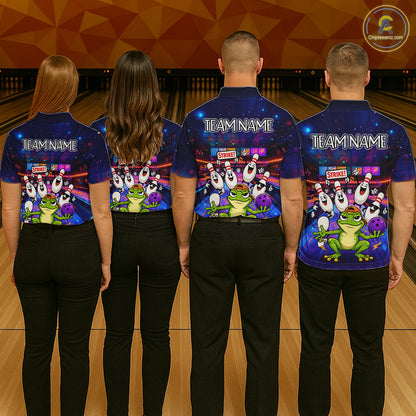 Custom Funny Frog Bowling Shirt for Men Polo & Quarter-Zip Bowling Team Jersey League QZT1006