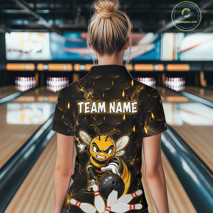 Custom Black & Gold Funny Bee Bowling Shirt for Women Polo & 1/4-Zip Bowling Team Jersey QZT1007