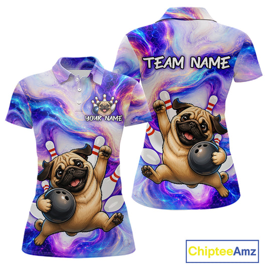 Polo shirt with pug design and 'Team Name' text on a colorful background