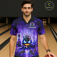 Load image into Gallery viewer, Man wearing a custom bowling shirt with a colorful design in a bowling alley.
