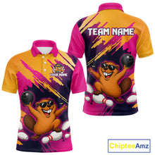 Load image into Gallery viewer, Colorful polo shirt with cartoon beaver design and 'Team Name' text on a white background