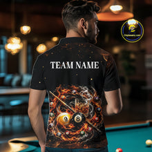 Load image into Gallery viewer, Person wearing a black shirt with a pool-themed design and 'TEAM NAME' text, standing in a bar.
