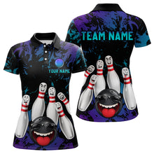 Load image into Gallery viewer, Teal Purple Funny Bowling Team Shirt for Women Custom Bowling League Jersey Polo Bowler Outfit QZT781