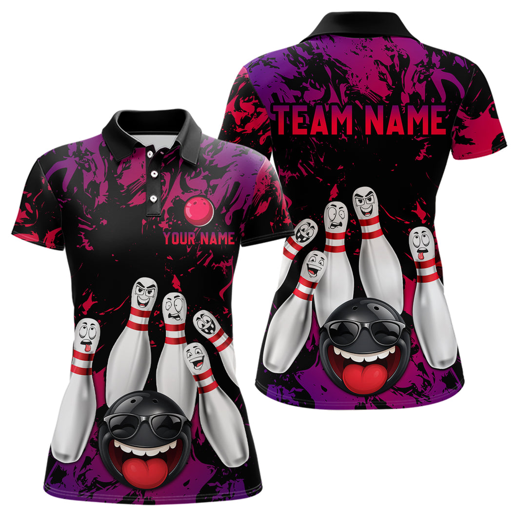 Red Purple Funny Bowling Team Shirt for Women Custom Bowling League Jersey Polo & 1/4 Zip Bowler Outfit QZT781