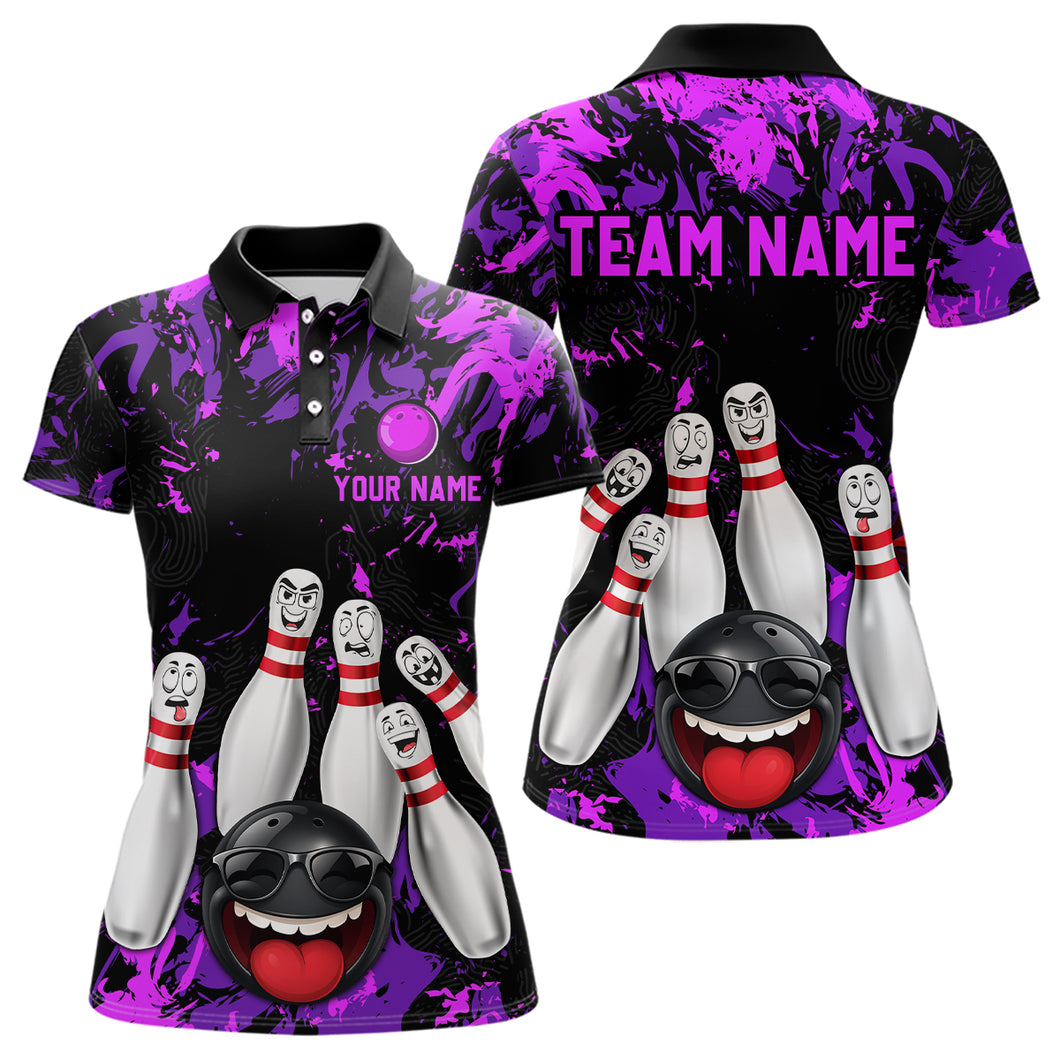 Purple Funny Bowling Team Shirt for Women Custom Bowling League Jersey Polo & 1/4 Zip Bowler Outfit QZT781