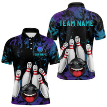 Load image into Gallery viewer, Teal Purple Funny Bowling Team Shirt for Men Custom Bowling League Jersey Polo Bowler Outfit QZT781