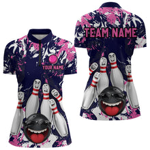 Load image into Gallery viewer, Navy Pink Funny Bowling Team Shirt for Women Bowling League Jersey Polo &amp; 1/4 Zip Bowler Outfit QZT781