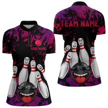 Load image into Gallery viewer, Red Purple Funny Bowling Team Shirt for Women Custom Bowling League Jersey Polo &amp; 1/4 Zip Bowler Outfit QZT781