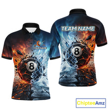 Load image into Gallery viewer, Two polo shirts with a 8-ball design on a white background, featuring 'Chiptee Amz' branding.