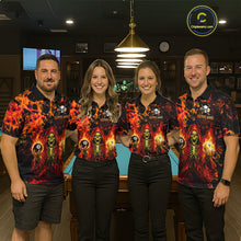 Load image into Gallery viewer, Four people wearing matching shirts with a fiery design in a bar setting.