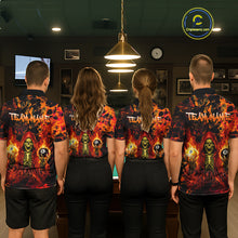 Load image into Gallery viewer, Four people wearing matching shirts with a fiery design in an indoor setting.