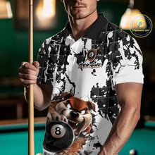Load image into Gallery viewer, Man holding a pool cue wearing a shirt with a cartoon dog design on a pool table.