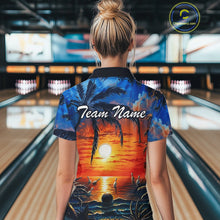 Load image into Gallery viewer, Custom Bowling Jersey Polo &amp; 1/4 Zip Sunset Tropical Sublimated Bowling Shirt for Women QZT836