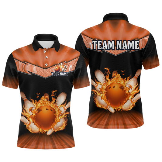 Orange Flame Bowling Team Shirt Customized Polo & Quarter-Zip Bowling Team Jersey for Men QZT838
