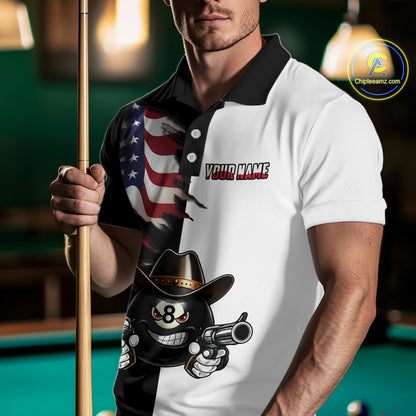 Custom American Flag Funny 8 Ball Billiard Shirts for Men Billiard League Jersey Pool Shirts BHT11