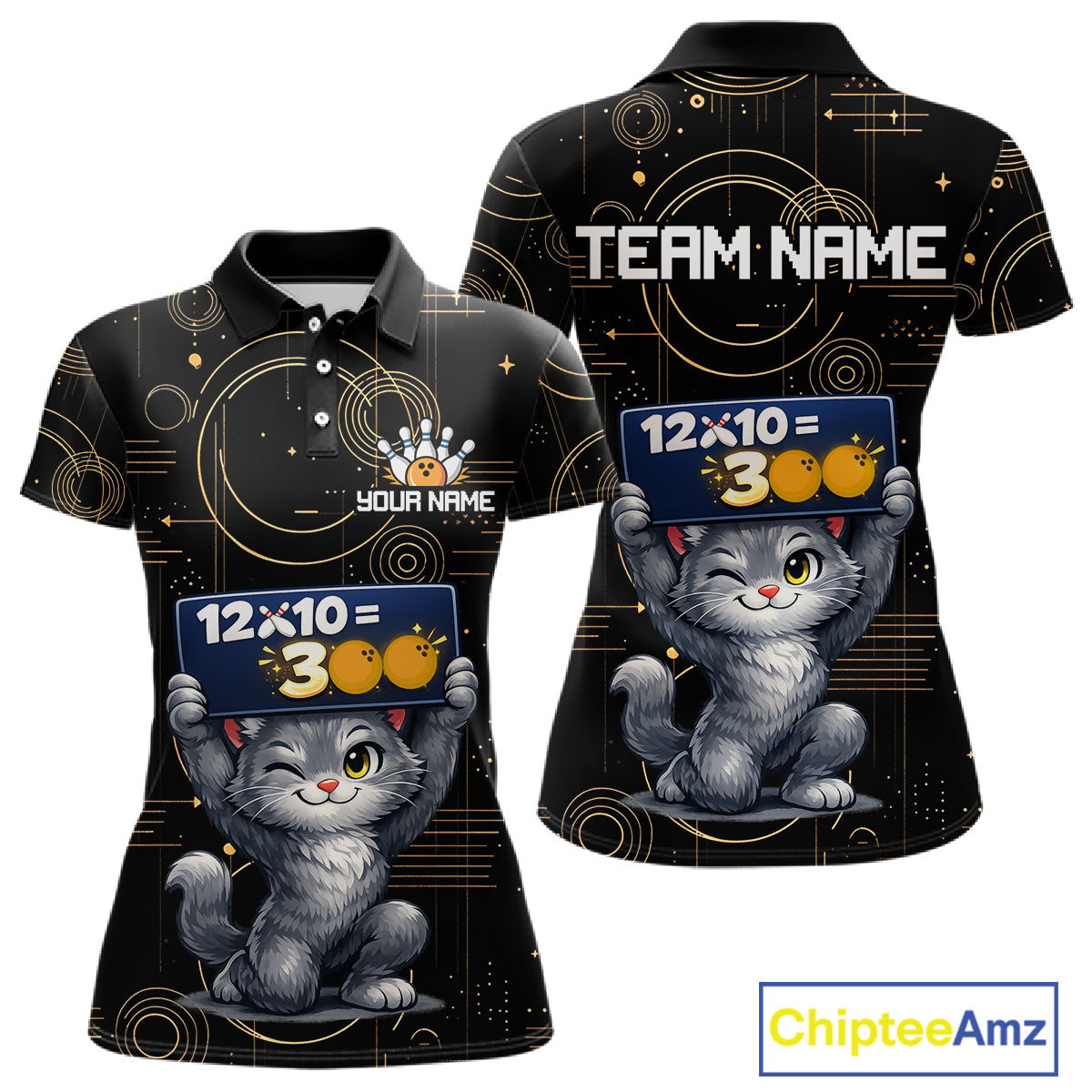 Custom Funny Cat Bowling Math Shirt Polo & 1/4-Zip Bowling League Jersey Bowling Outfit for Women QZT927