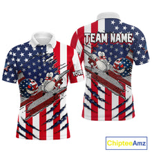 Load image into Gallery viewer, Custom American Flag Bowling Shirt Funny Blue Red White Bowling Jersey for Men Polo &amp; Quarter-Zip QZT929