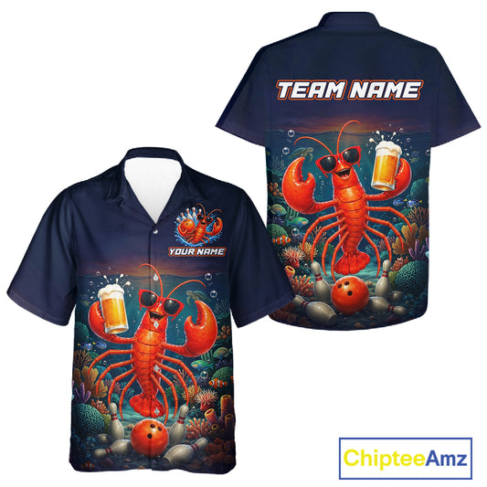 Navy blue shirt with a lobster design and 'Team Name' text on the back, featuring the brand 'Chiptee Amz'.