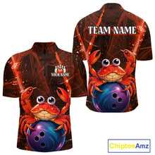 Load image into Gallery viewer, Customizable shirt with a crab and bowling ball design, featuring 'Team Name' and 'Your Name' text on a white background.