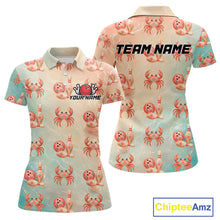 Load image into Gallery viewer, Polo shirt with crab pattern and customizable text on a white background