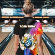 Load image into Gallery viewer, Person wearing a colorful bowling-themed shirt with 'TEAM NAME' text in a bowling alley.