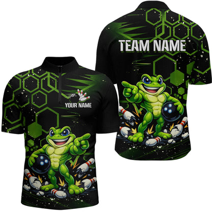 Custom Funny Green Frog Bowling Team Jersey Ugly Bowling Shirt for Men Polo & Quarter-Zip QZT844