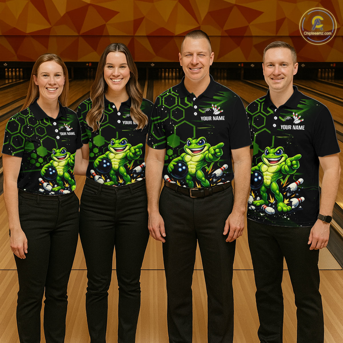 Custom Funny Green Frog Bowling Team Jersey Ugly Bowling Shirt for Men Polo & Quarter-Zip QZT844