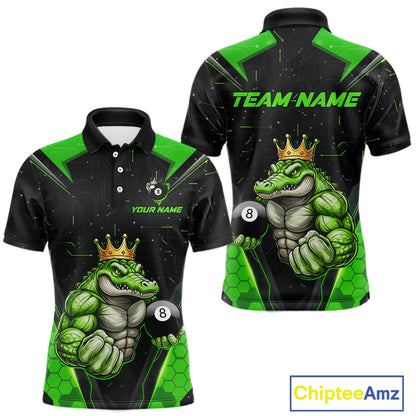 Funny Green Crocodile Billiard Team Shirt for Men Custom 8 Ball Pool Billiard Jersey Polo & 1/4-Zip BHT18