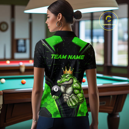 Funny Green Crocodile Billiard Team Shirt for Women Custom 8 Ball Pool Billiard Jersey Polo & 1/4-Zip BHT18