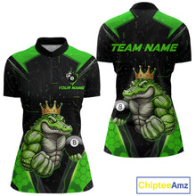 Load image into Gallery viewer, Funny Green Crocodile Billiard Team Shirt for Women Custom 8 Ball Pool Billiard Jersey Polo &amp; 1/4-Zip BHT18