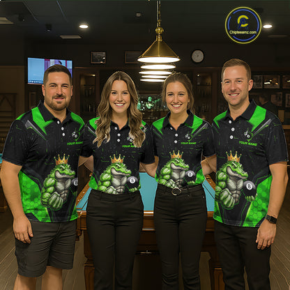 Funny Green Crocodile Billiard Team Shirt for Men Custom 8 Ball Pool Billiard Jersey Polo & 1/4-Zip BHT18