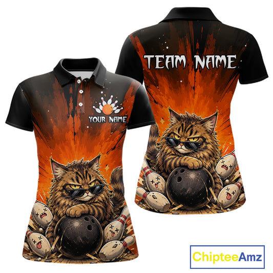 Polo shirt with a cat bowling design and 'Team Name' text on a white background