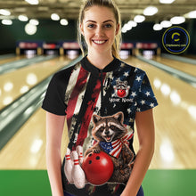 Load image into Gallery viewer, Custom American Flag Raccoon Bowling Shirts for Women Patriotic Bowling League Jersey Outfit QZT1128