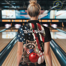 Load image into Gallery viewer, Custom American Flag Raccoon Bowling Shirts for Women Patriotic Bowling League Jersey Outfit QZT1128