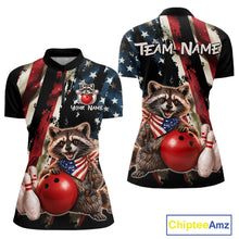 Load image into Gallery viewer, Custom American Flag Raccoon Bowling Shirts for Women Patriotic Bowling League Jersey Outfit QZT1128