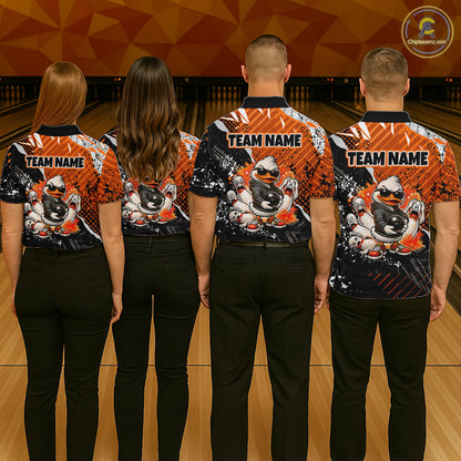 Custom Orange Funny Duck Bowling Team Shirt for Women Bowling League Jersey Polo & Quarter-Zip QZT895