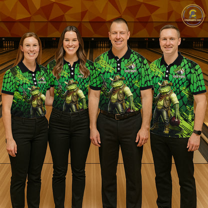 Funny Green Cowboy Alliagator Bowling Shirt for Women Custom Bowling Team Jersey Polo & 1/4-Zip Bowling Outfit QZT1012