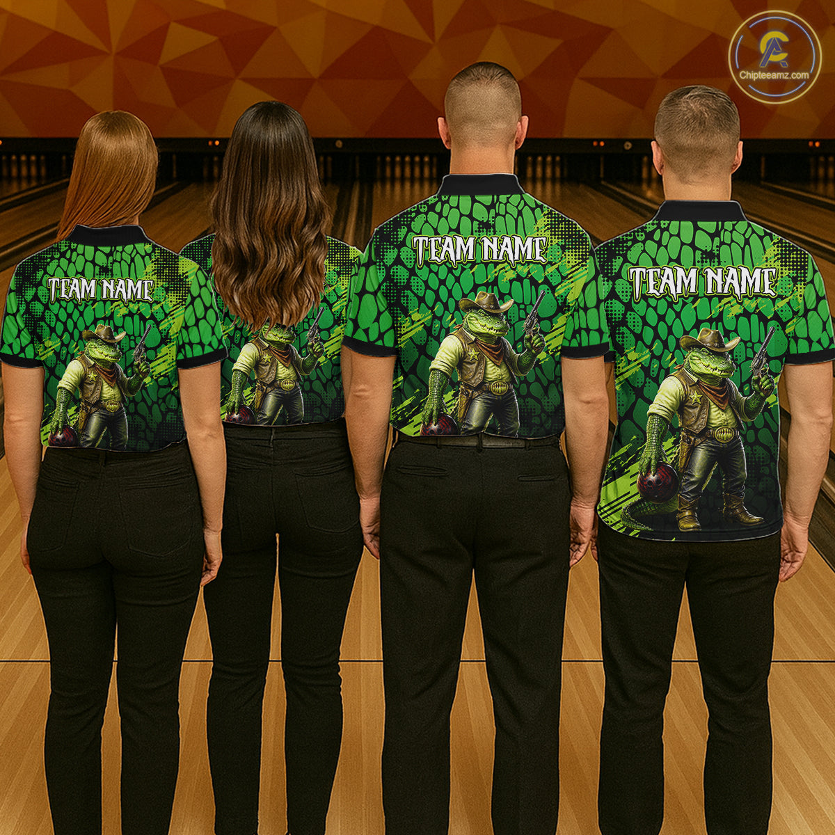 Funny Green Cowboy Alliagator Bowling Shirt for Women Custom Bowling Team Jersey Polo & 1/4-Zip Bowling Outfit QZT1012