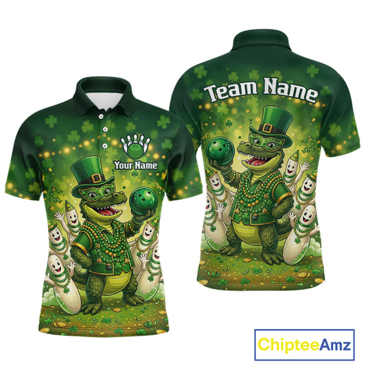 Custom Green Funny Alligator Bowling Shirt Samrock Pattern Bowling St. Patrick's Day for Men QZT935