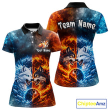 Load image into Gallery viewer, Fire and Ice Wolf Bowling Team Shirt Custom Bowling League Jersey for Women Bowling Polo &amp; 1/4-Zip QZT937