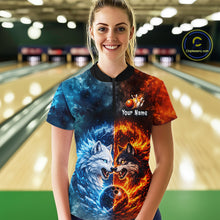 Load image into Gallery viewer, Fire and Ice Wolf Bowling Team Shirt Custom Bowling League Jersey for Women Bowling Polo &amp; 1/4-Zip QZT937