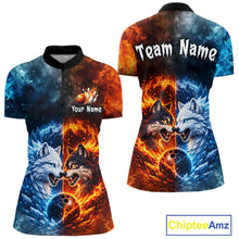Load image into Gallery viewer, Fire and Ice Wolf Bowling Team Shirt Custom Bowling League Jersey for Women Bowling Polo &amp; 1/4-Zip QZT937