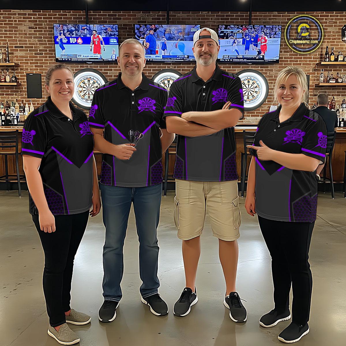 Personalized Purple Dart Team Shirt for Men Custom Dart Jersey Polo & 1/4-Zip Dartboard Outfit DHT16