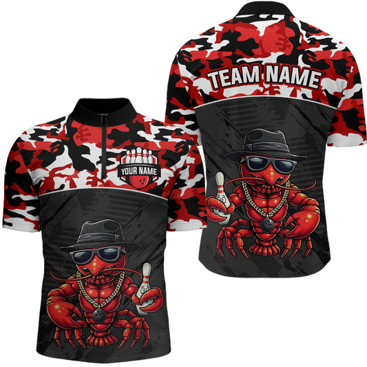 Custom Red Camo Bowling Shirt Crawfish Bowling League for Men Bowling Accessories QZT850