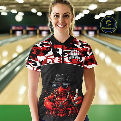 Custom Red Camo Bowling Shirt Crawfish Bowling League for Women Bowling Accessories QZT850