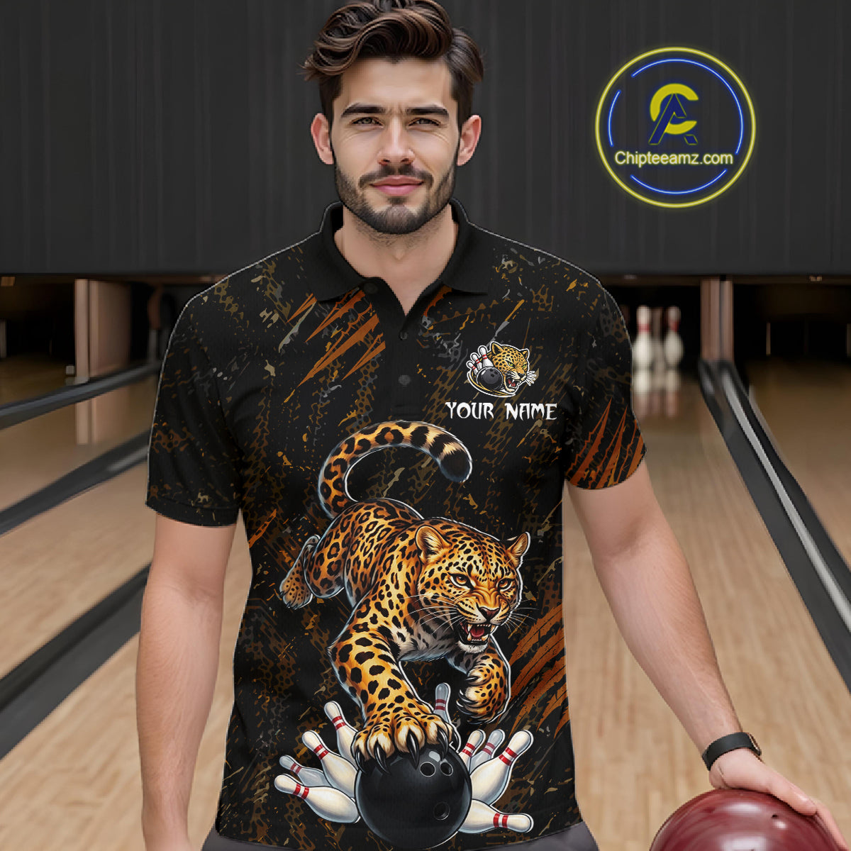Custom Leopard Bowling Shirt for Men Bowling Team Jersey Polo & Quarter-Zip Bowling Performance QZT983