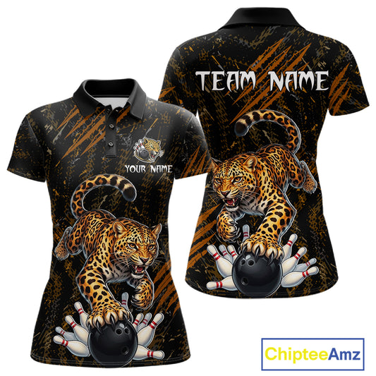 Custom Leopard Bowling Shirt for Women Bowling Team Jersey Polo & Quarter-Zip Bowling Performance QZT983