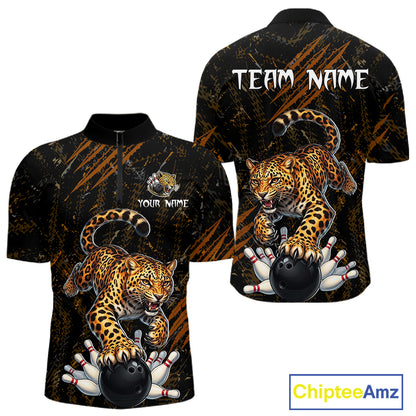 Custom Leopard Bowling Shirt for Men Bowling Team Jersey Polo & Quarter-Zip Bowling Performance QZT983
