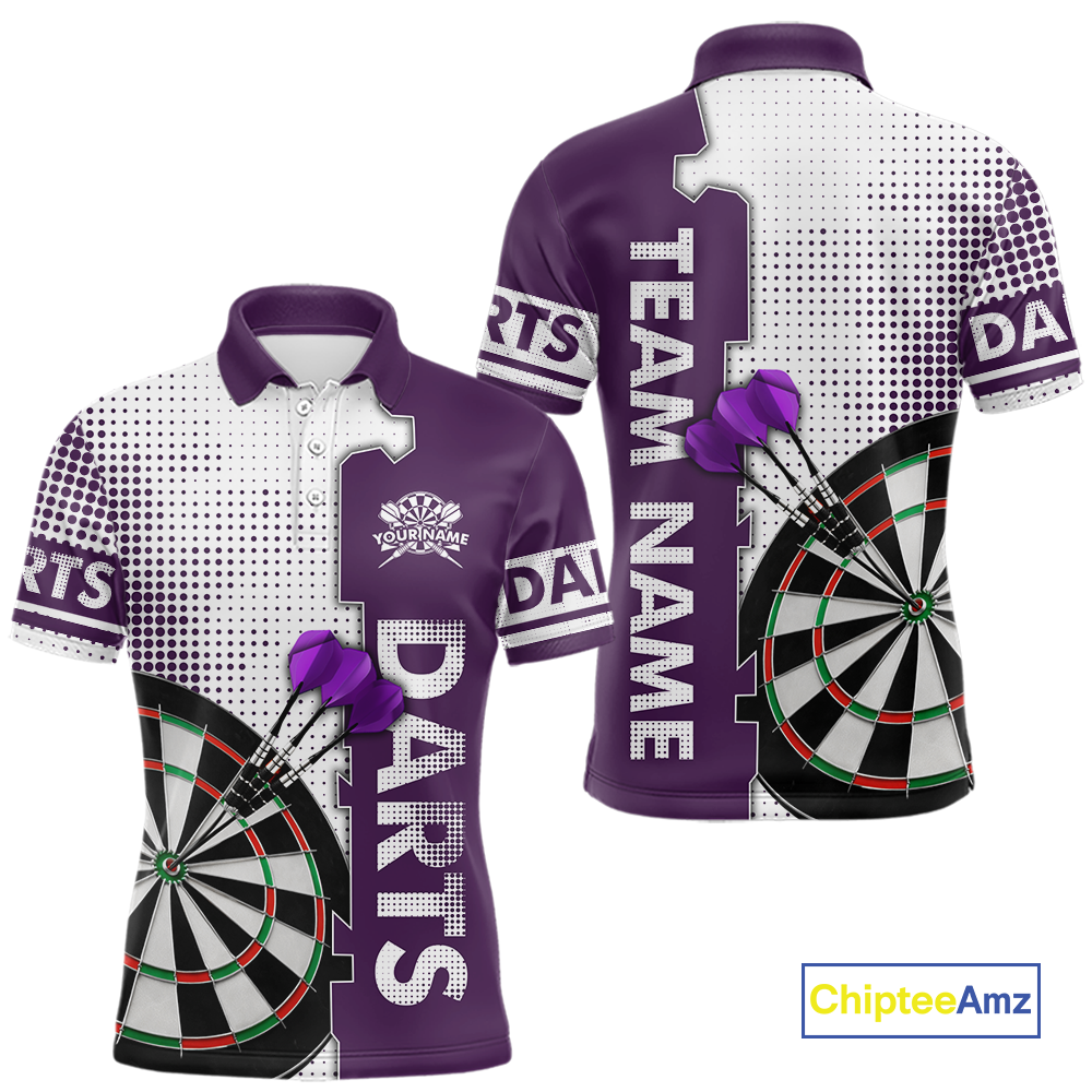 Purple & White Dart Shirts for Men Custom Dart Team Jersey Dartboard Shirt Unisex DHT19